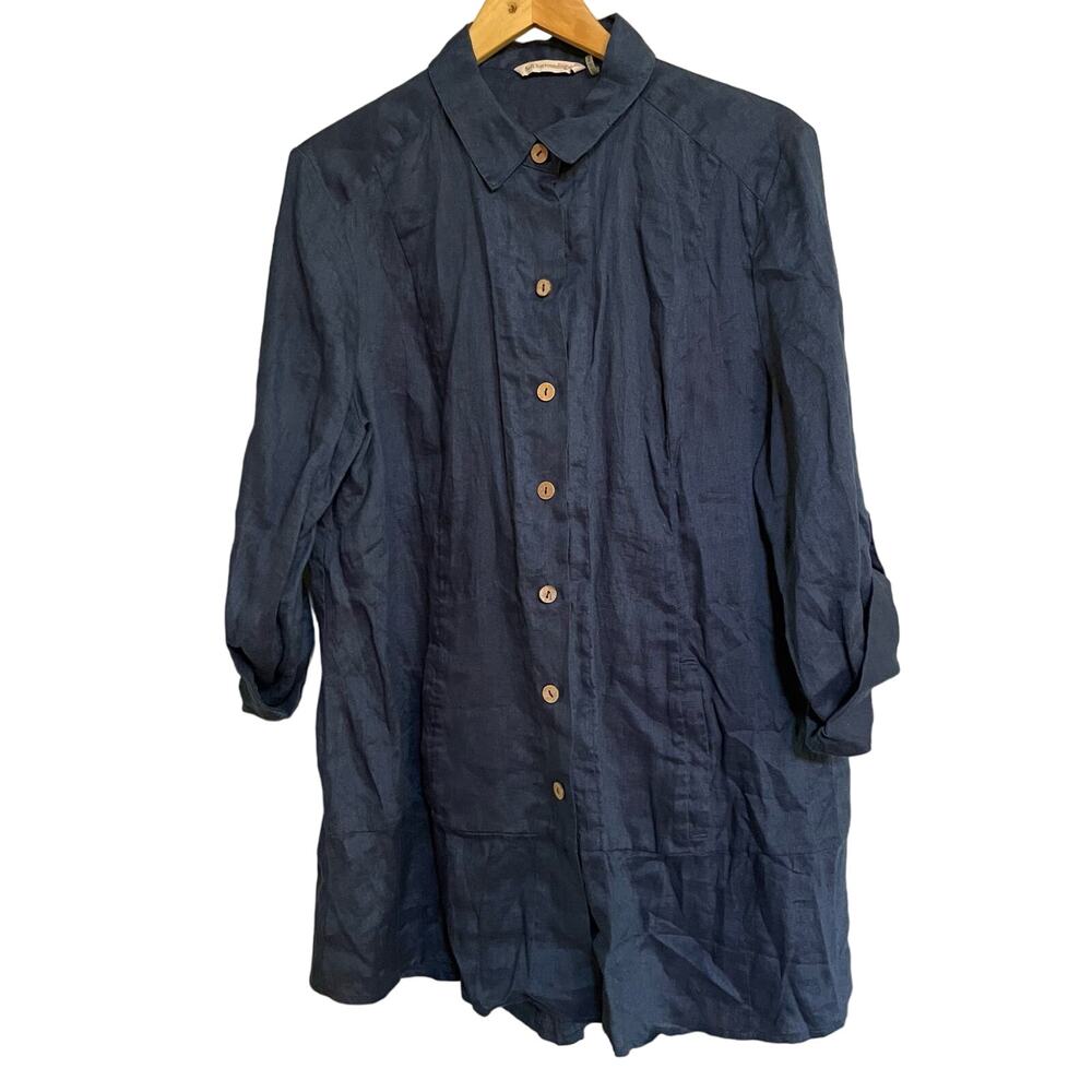 Soft‎ Surroundings Top Island Breeze Tunic Linen Navy Size XL Pockets NOTE